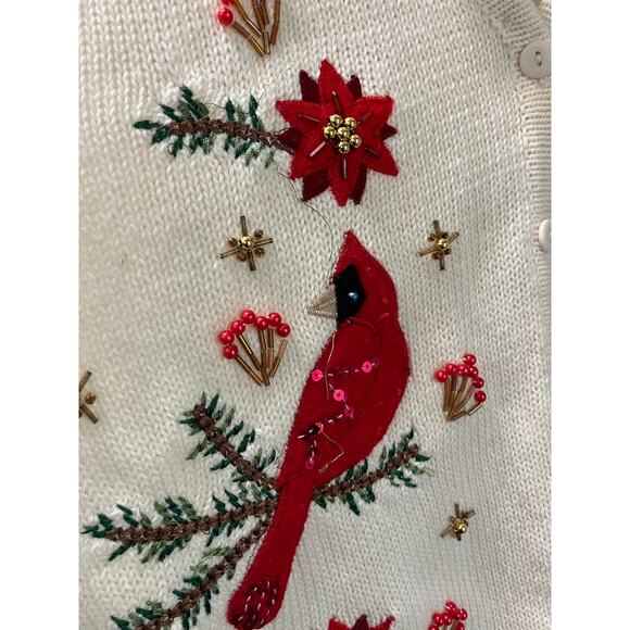 Kim Rogers Holiday Vest Petite Large Cardinal Beaded Embroidered Faux Fur Collar - Picture 3 of 8
